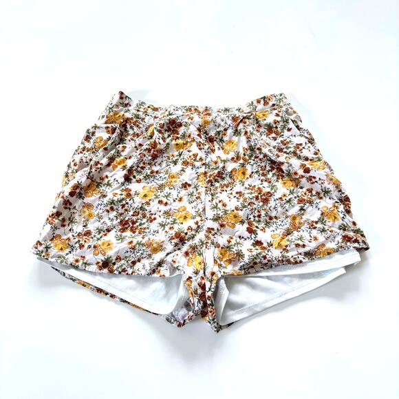 Altar'd State Women's Small Shorts Yellow Brown Floral Print LIned High Waisted - Picture 1 of 7